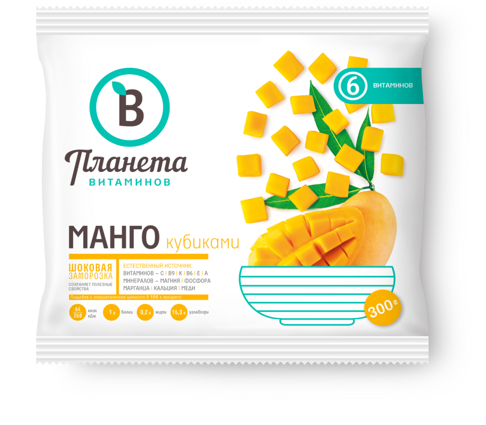 Манго кубиками Планета Витаминов замороженное, 300г