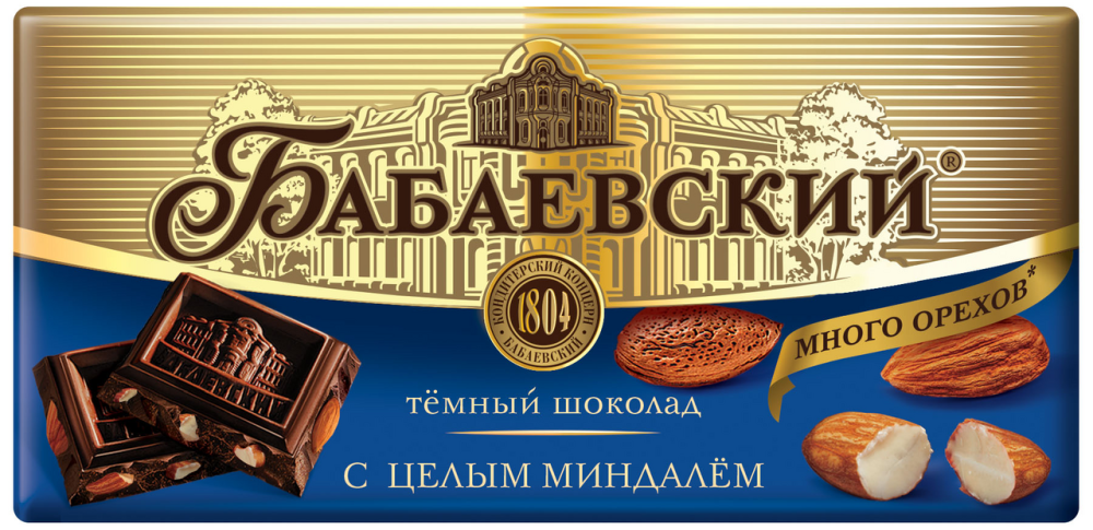Шоколад Бабаевский темный с цельным миндалем, 90г