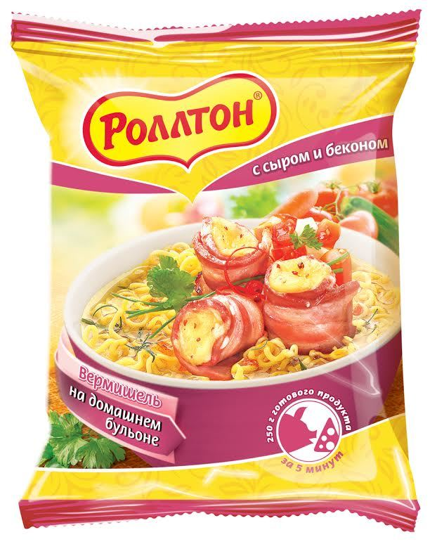 Вермишель Роллтон быстрого приготовления с сыром и беконом на домашнем бульоне 60г