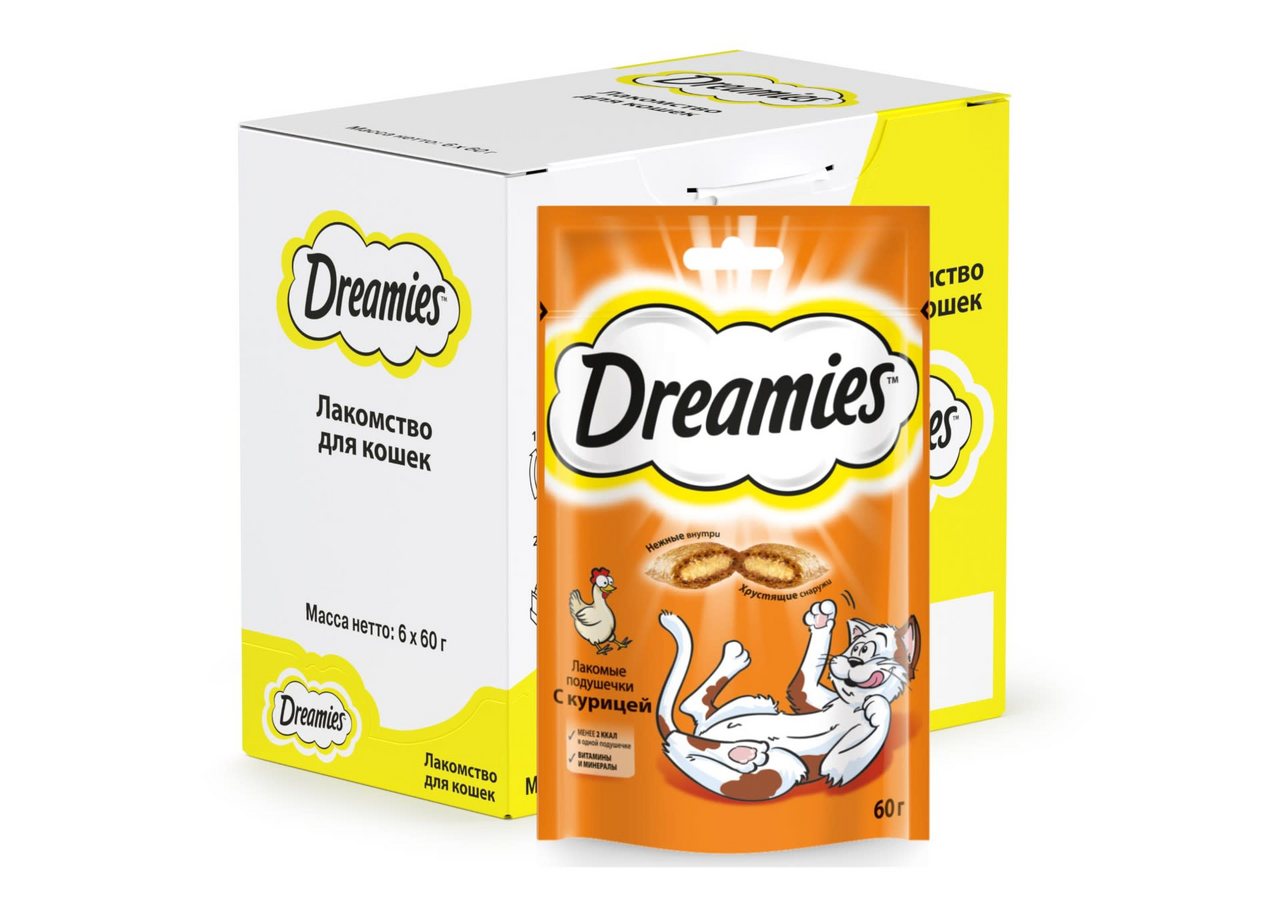 Лакомство Dreamies подушечки с курицей для взрослых кошек 60 г