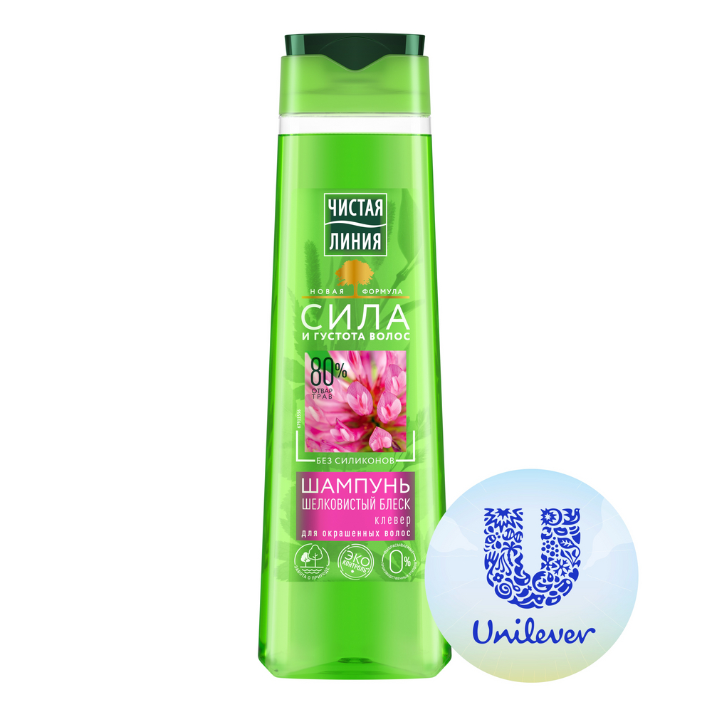 Шампунь Чистая линия \"шелковистый блеск\" для окрашенных волос клевер 400мл