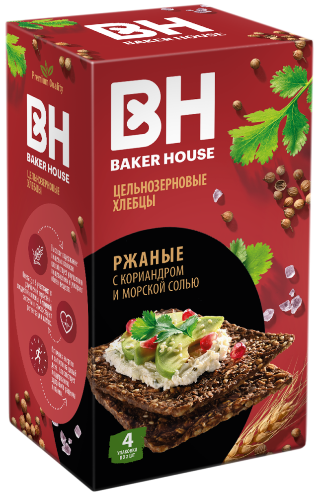 Хлебцы цельнозерновые Baker House ржаные с кориандром и морской солью, 180г
