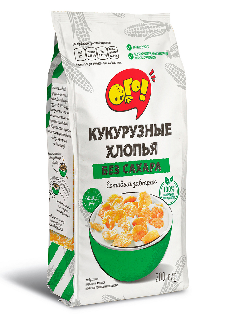 Хлопья Ого! кукурузные без сахара, 200г