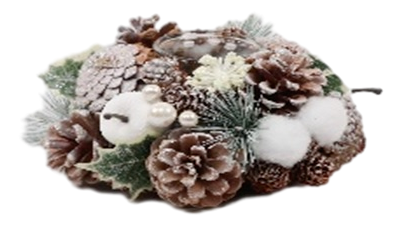 Венок-подсвечник бело-зеленый, 19см