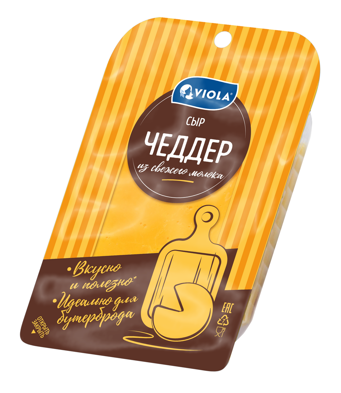 Сыр Viola чеддер нарезка 50%, 120г Сыр Viola чеддер нарезка 50%, 120г