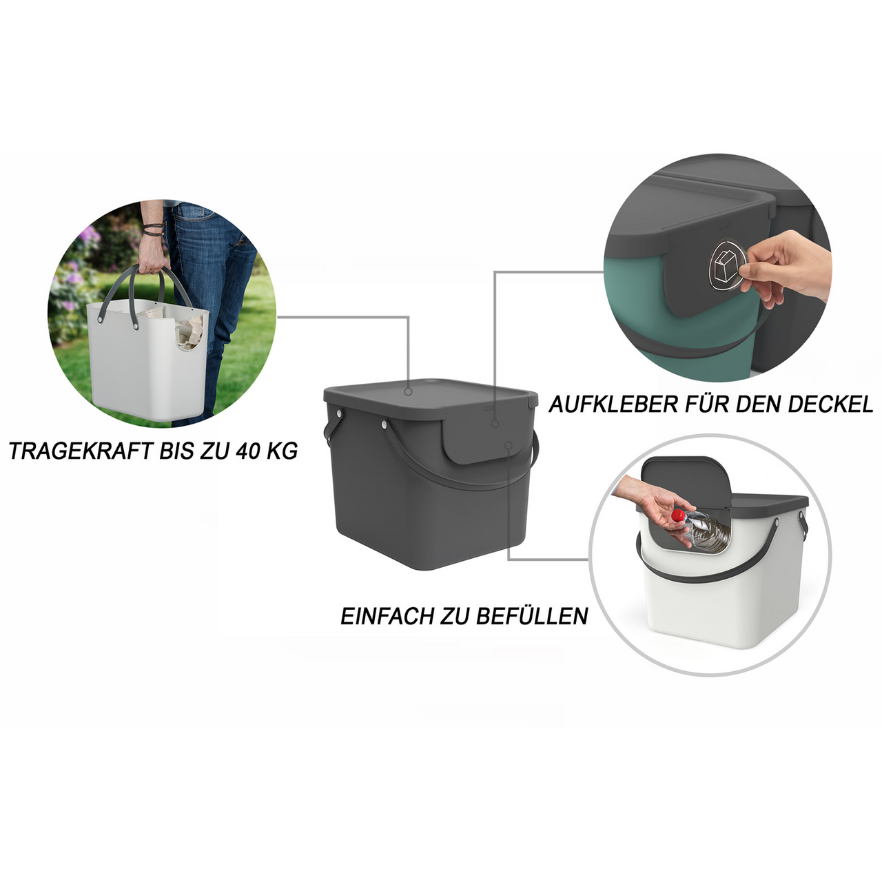 Контейнер для хранения Rotho Albula серый, 40л