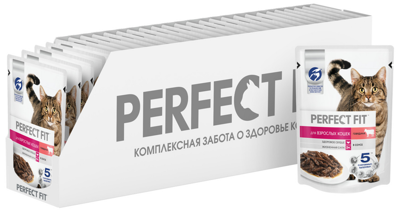Корм влажный Perfect Fit для взрослых кошек говядина, 75г