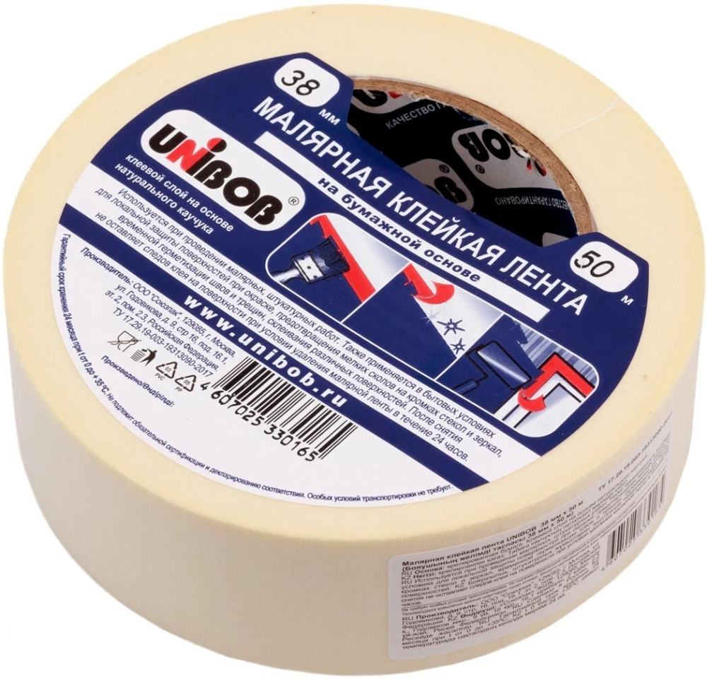Лента клейкая Unibob малярная, 38мм x 50м