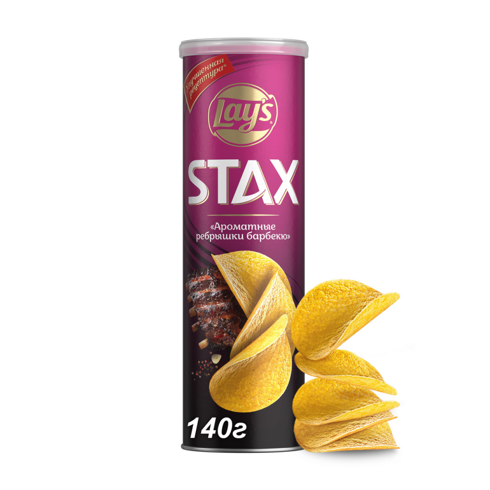 Чипсы картофельные Lays Stax Ароматные ребрышки барбекю 140 г