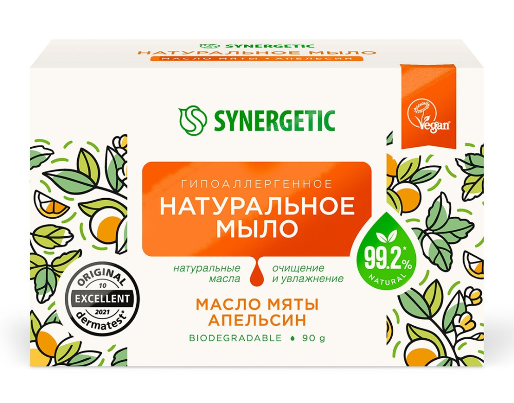Мыло Synergetic туалетное масло мяты и апельсин, 90г