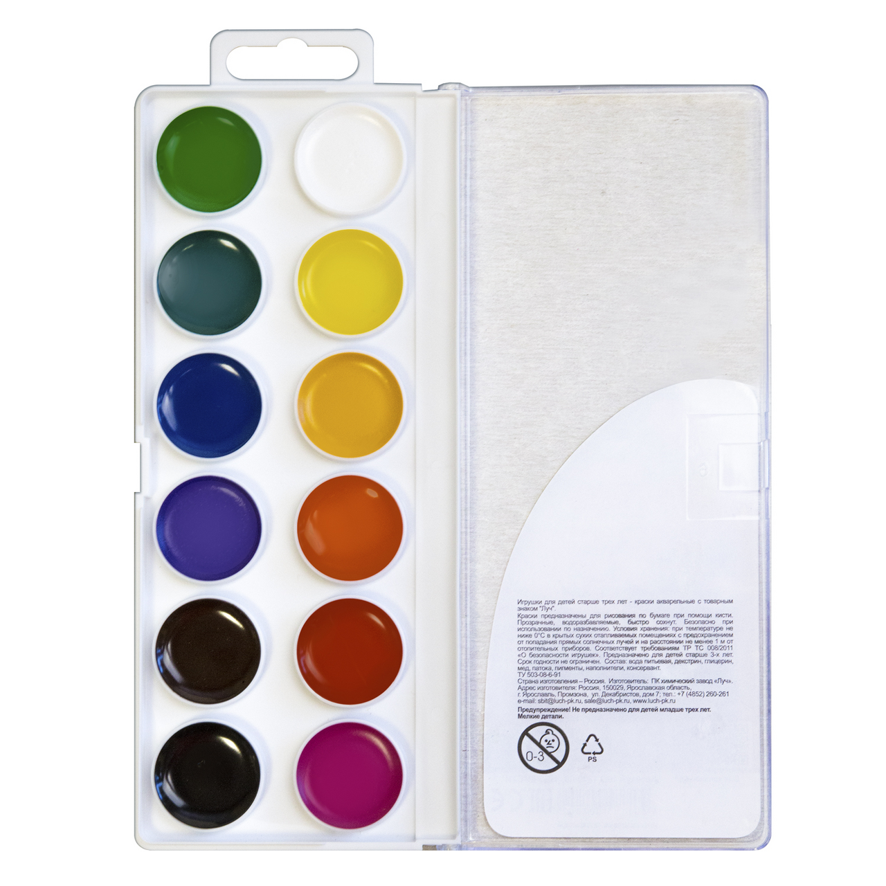 Акварель Луч Zoo без кисти 12 цветов, 41г
