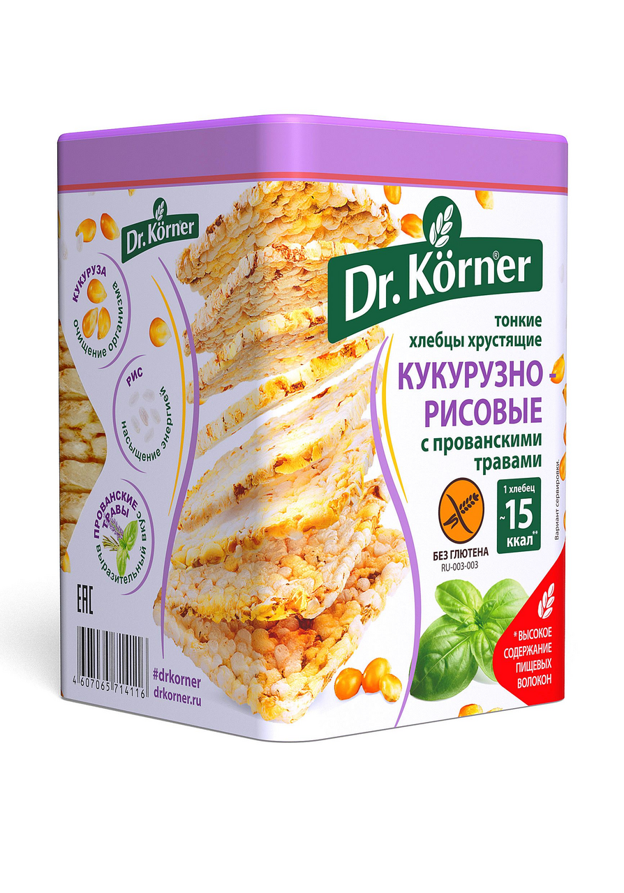 Хлебцы Dr. Korner кукурузно-рисовые с прованскими травами без глютена, 100г