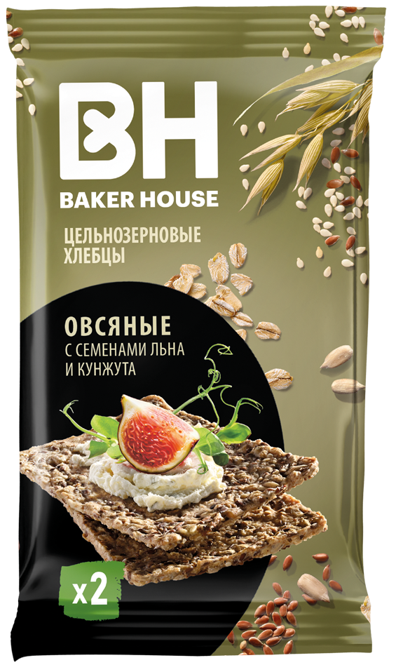 Хлебцы цельнозерновые Baker House овсяные лен-кунжут, 180г