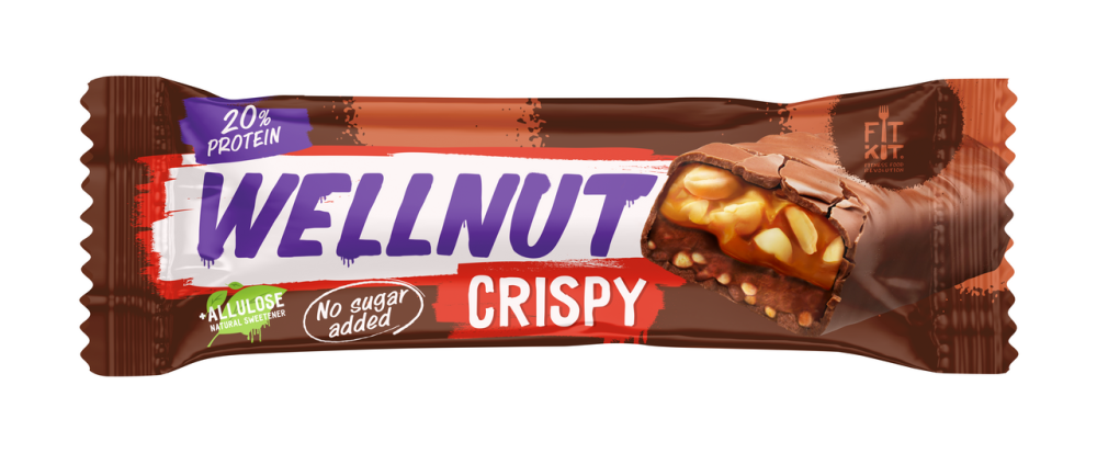Батончик протеиновый Fit Kit Wellnut арахис-карамель в глазури без сахара, 45г