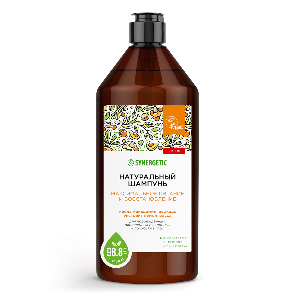Шампунь Synergetic Максимальное питание и восстановление для окрашенных волос, 400мл