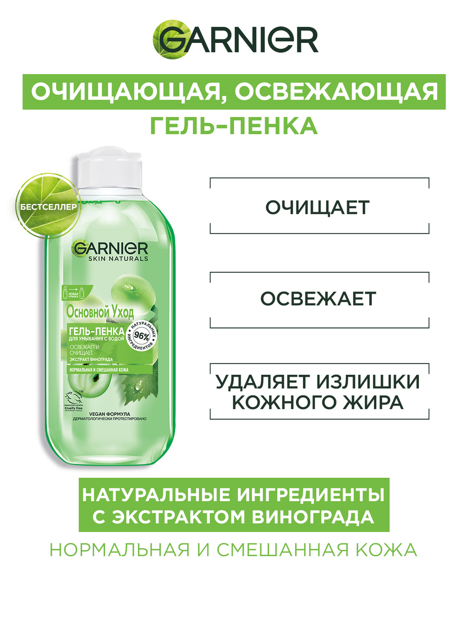 Гель-пенка Garnier Skin Naturals для умывания, 200мл
