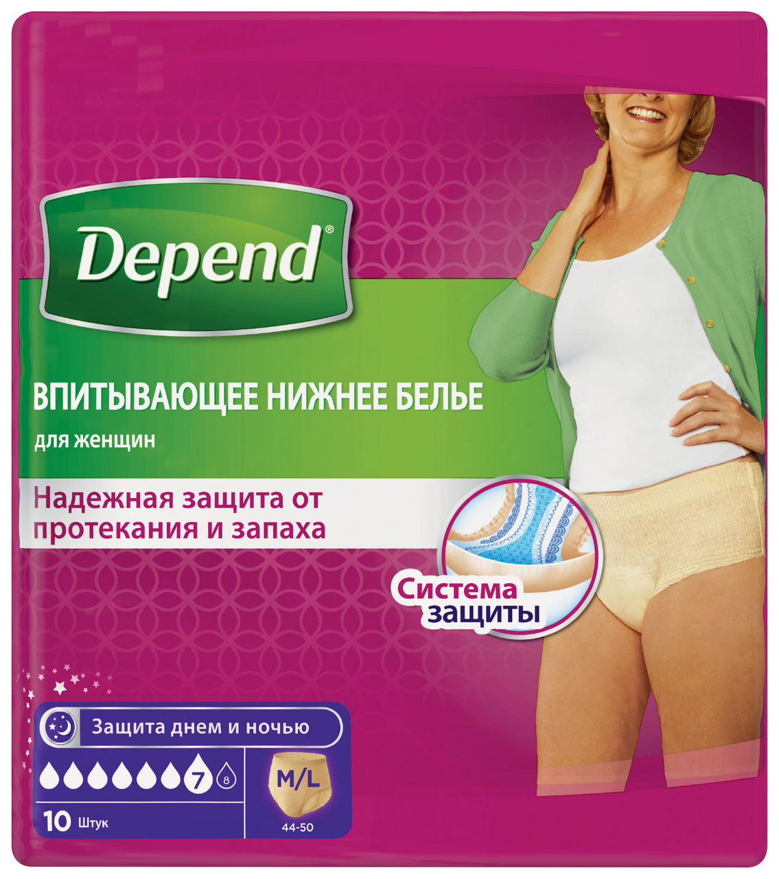 Впитывающее белье женское Depend M-L (96х108 см 10 штук)