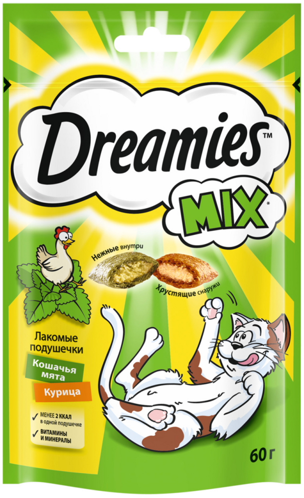 Лакомство Dreamies подушечки с мятой и курицей для кошек 60 г