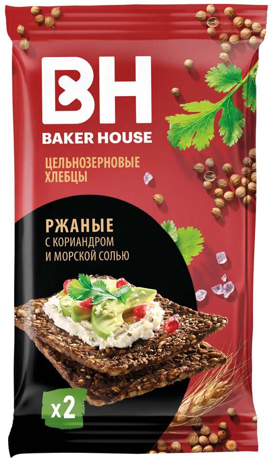 Хлебцы цельнозерновые Baker House ржаные с кориандром и морской солью, 180г