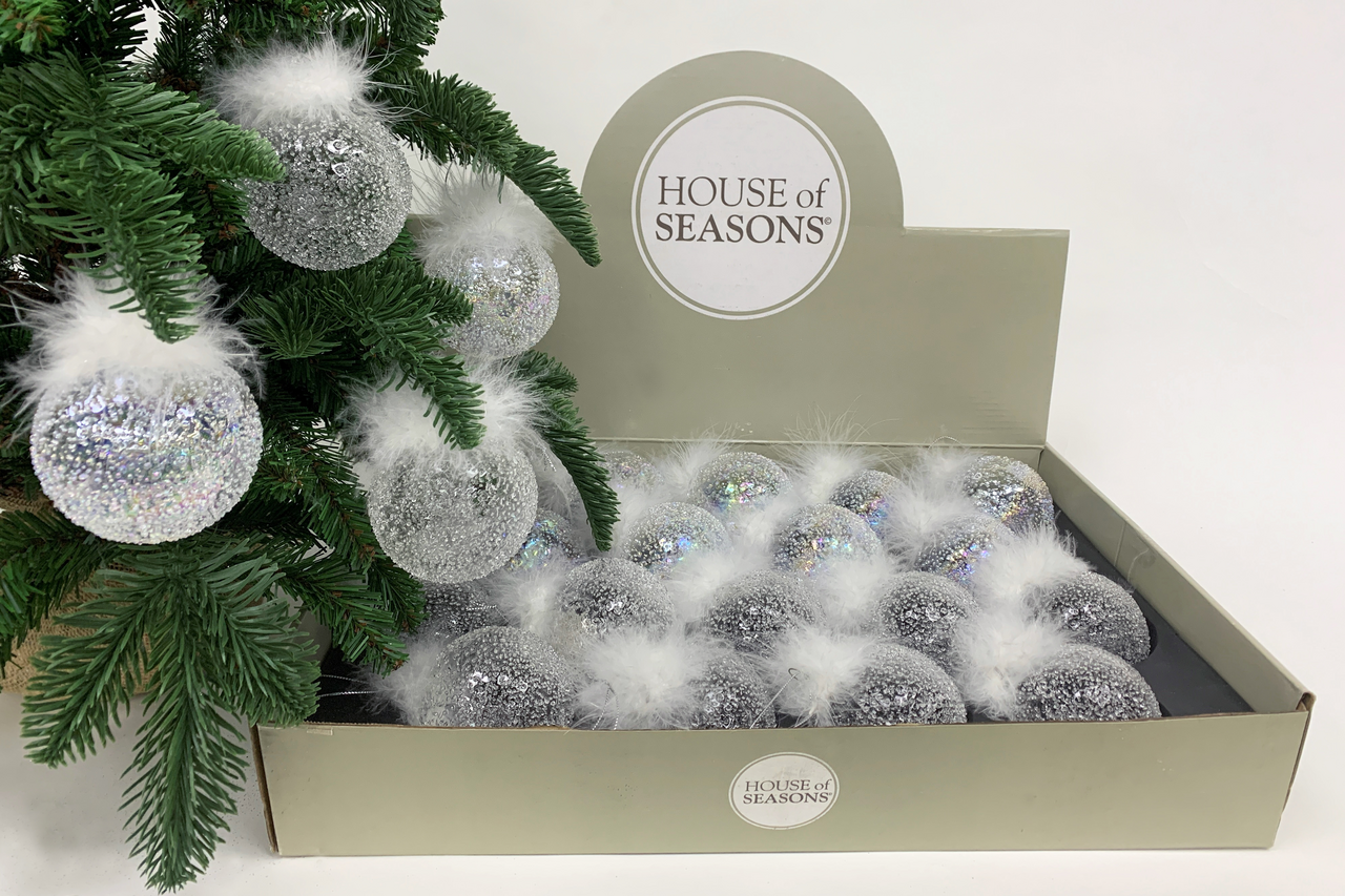 Шар ChristmasDeLux с перьями, 7см