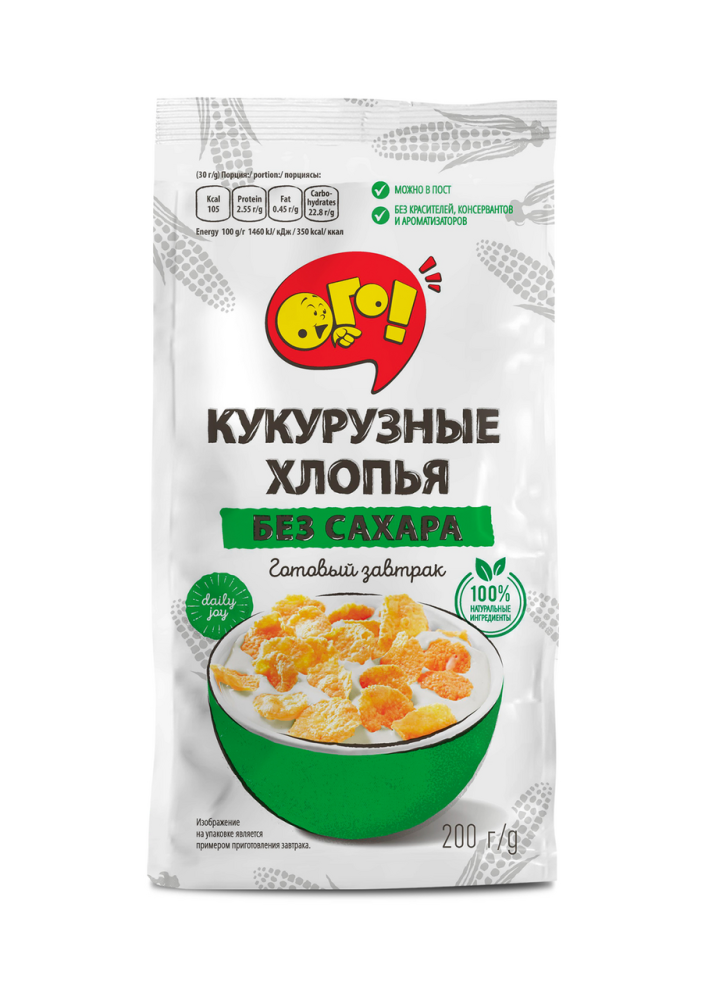 Хлопья Ого! кукурузные без сахара, 200г