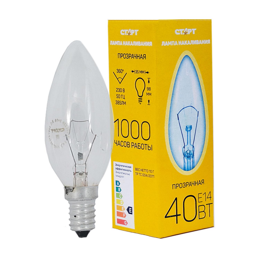 Лампа Старт свеча Дс 40Вт Е14