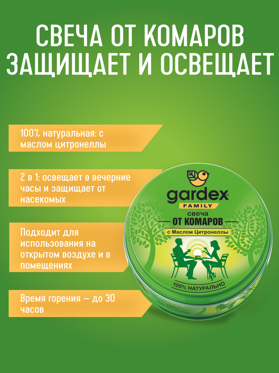 Свеча Gardex репеллентная от комаров с маслом цитронеллы