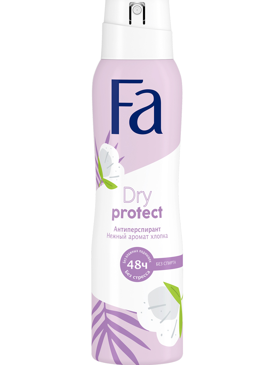Аэрозоль дезодорант-антиперспирант Fa Dry Protect нежный аромат хлопка 48 ч, 150мл