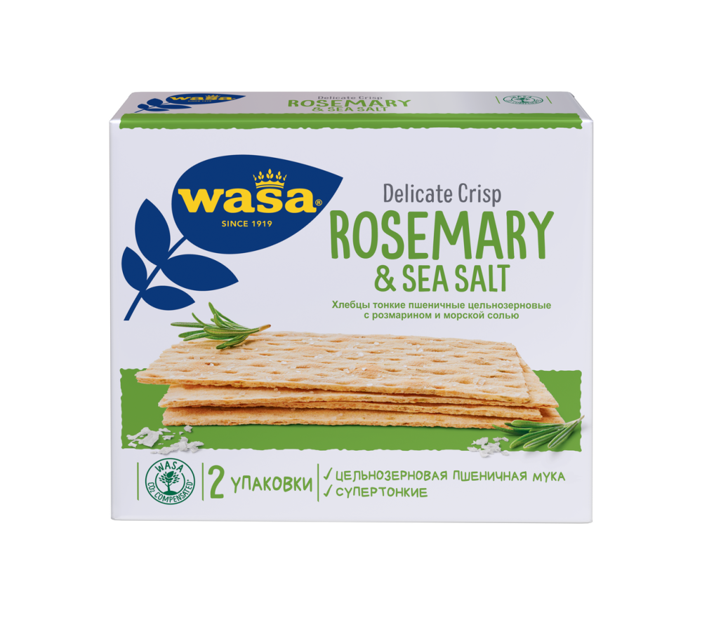 Хлебцы пшеничные Wasa Delicate Crisp Rosemary & Sea Salt тонкие с розмарином и солью 190 г