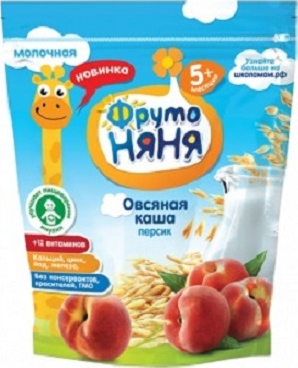 Каша ФрутоНяня молочная с персиками овсяная для детей с 5 месяцев, 200г
