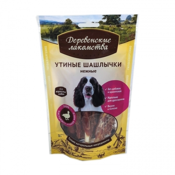 Лакомство Деревенские лакомства для собак шашлычки нежные утиные 90 г