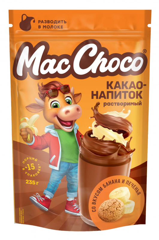 Какао-напиток MacChocolate банан-печенье растворимый, 235г