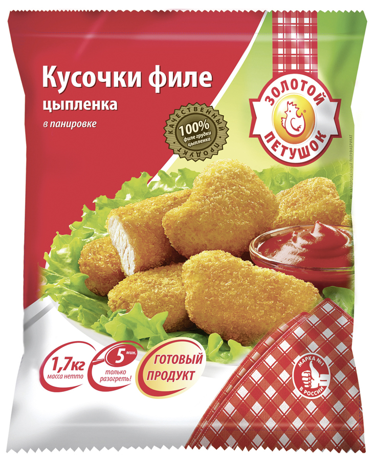 Филе цыпленка Золотой Петушок в панировке кусочки 1,7кг