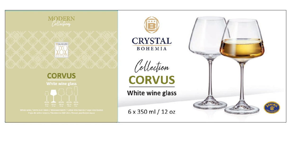 Набор бокалов для белого вина Crystal Bohemia Corvus, 350мл х 6шт