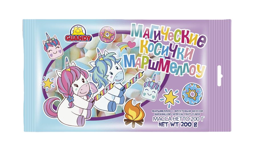 Маршмеллоу Guandy Волшебная страна магические косички фруктовые, 200г