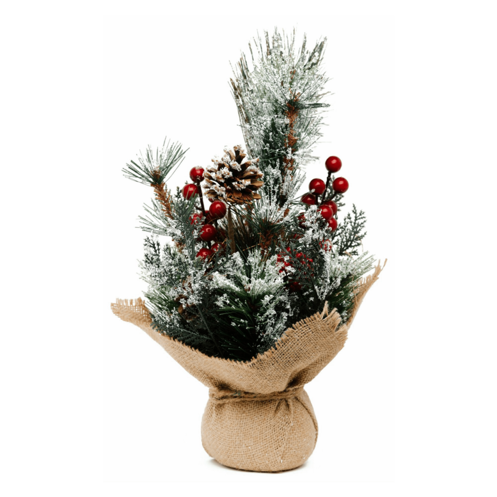 Елка с шишками и ягодами в мешочке, 28см