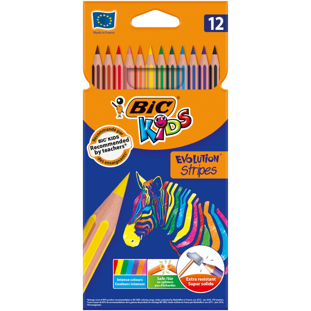 Карандаши BIC Evolution Stripes цветные 12 цветов