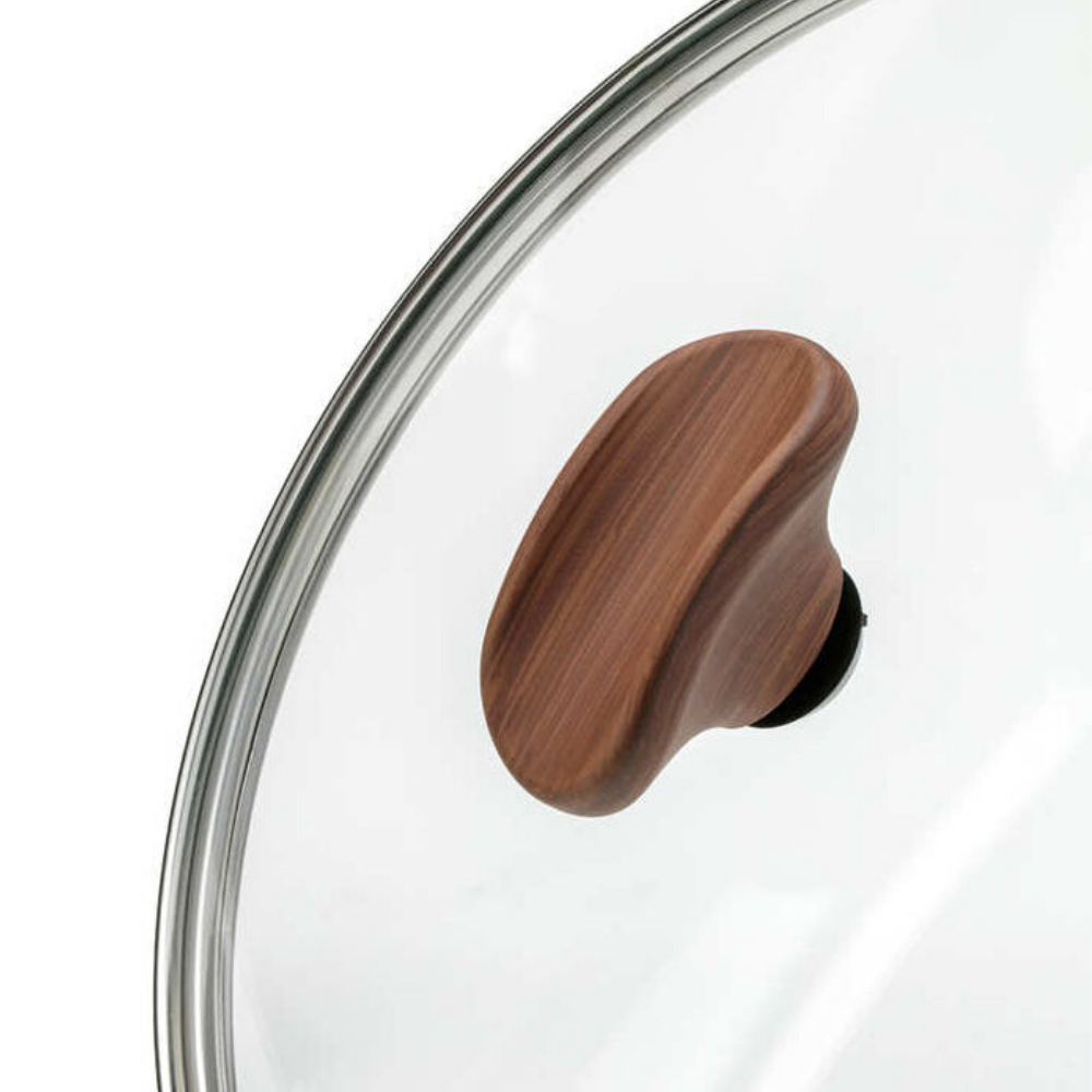 Крышка TVS с ручкой под дерево, металлическим ободом и паровыпуском, 28см