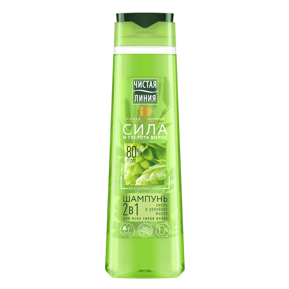 Шампунь-бальзам Чистая Линия хмель 2 в 1 для всех типов волос 400 мл