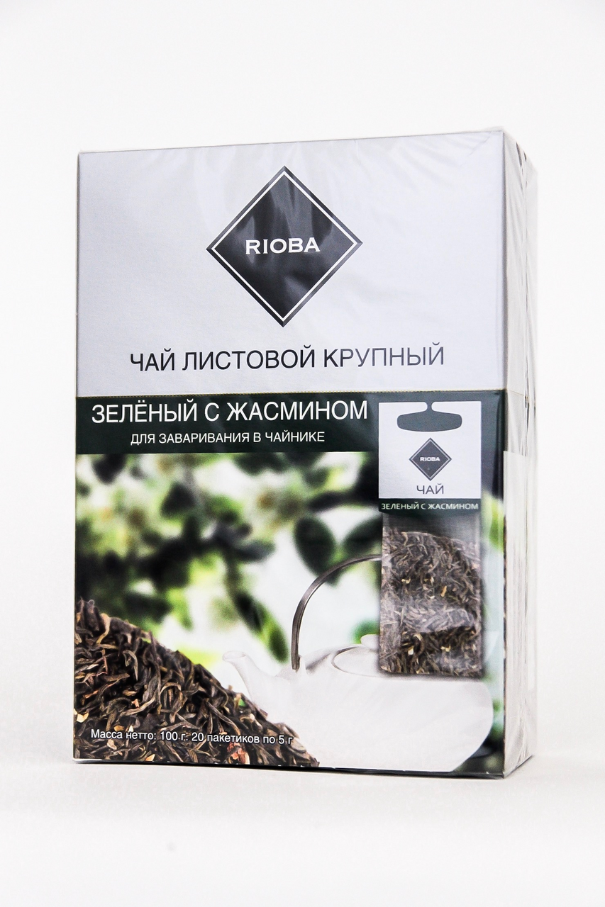Чай RIOBA зеленый с жасмином для заваривания в чайнике, 20х5г