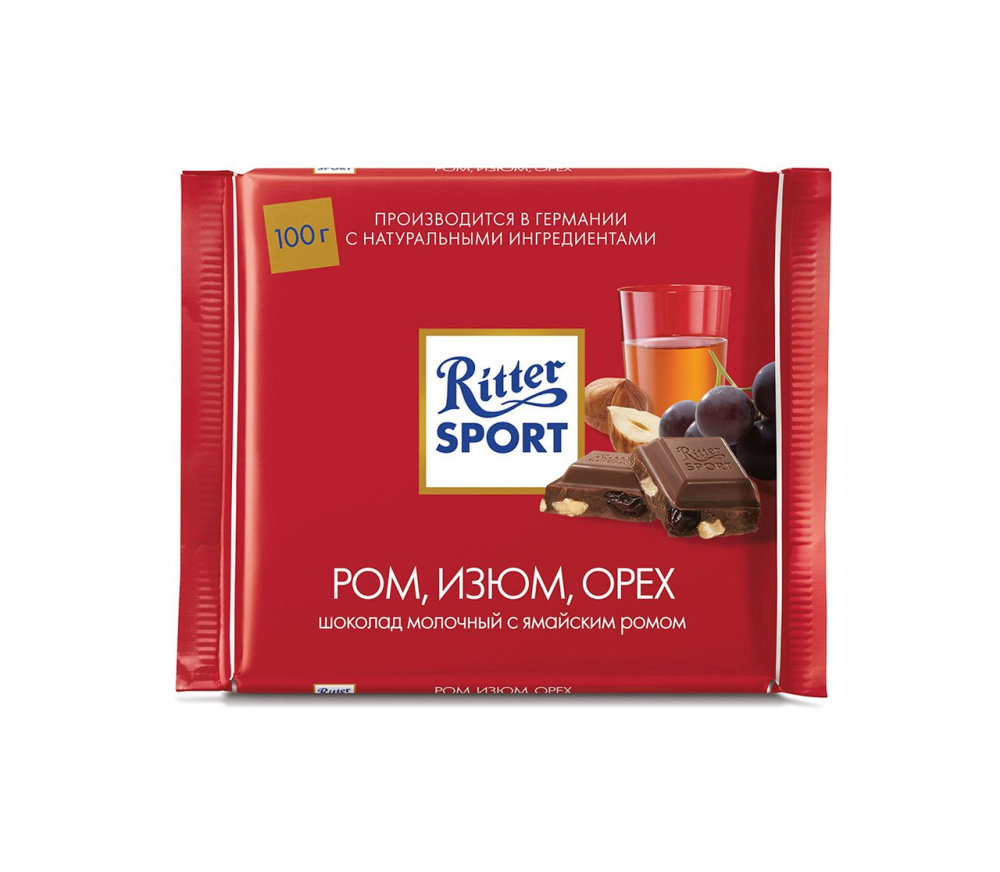 Шоколад Ritter Sport Ром, Изюм, орех молочный