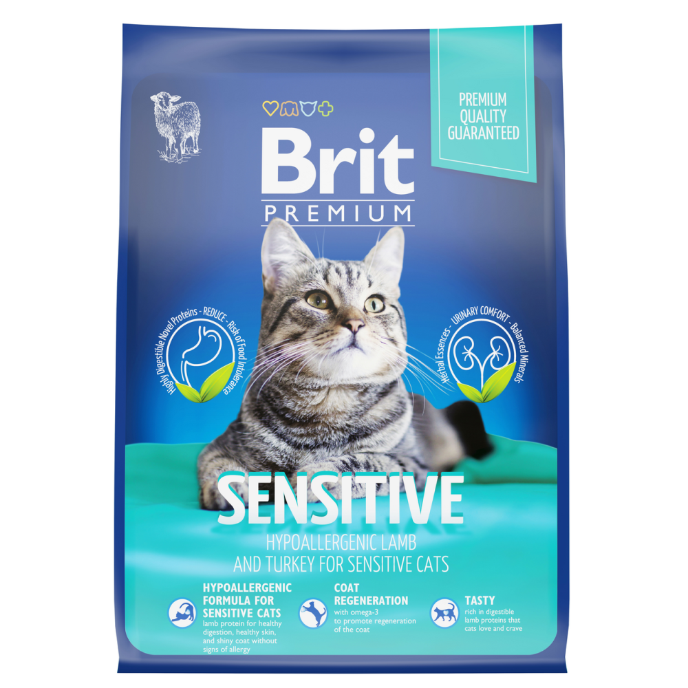 Корм Brit для взрослых кошек с чувствительным пищеварением курица-баран, 2кг