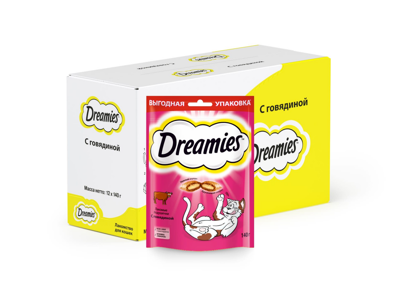 Лакомство Dreamies подушечки с говядиной для взрослых кошек 140 г