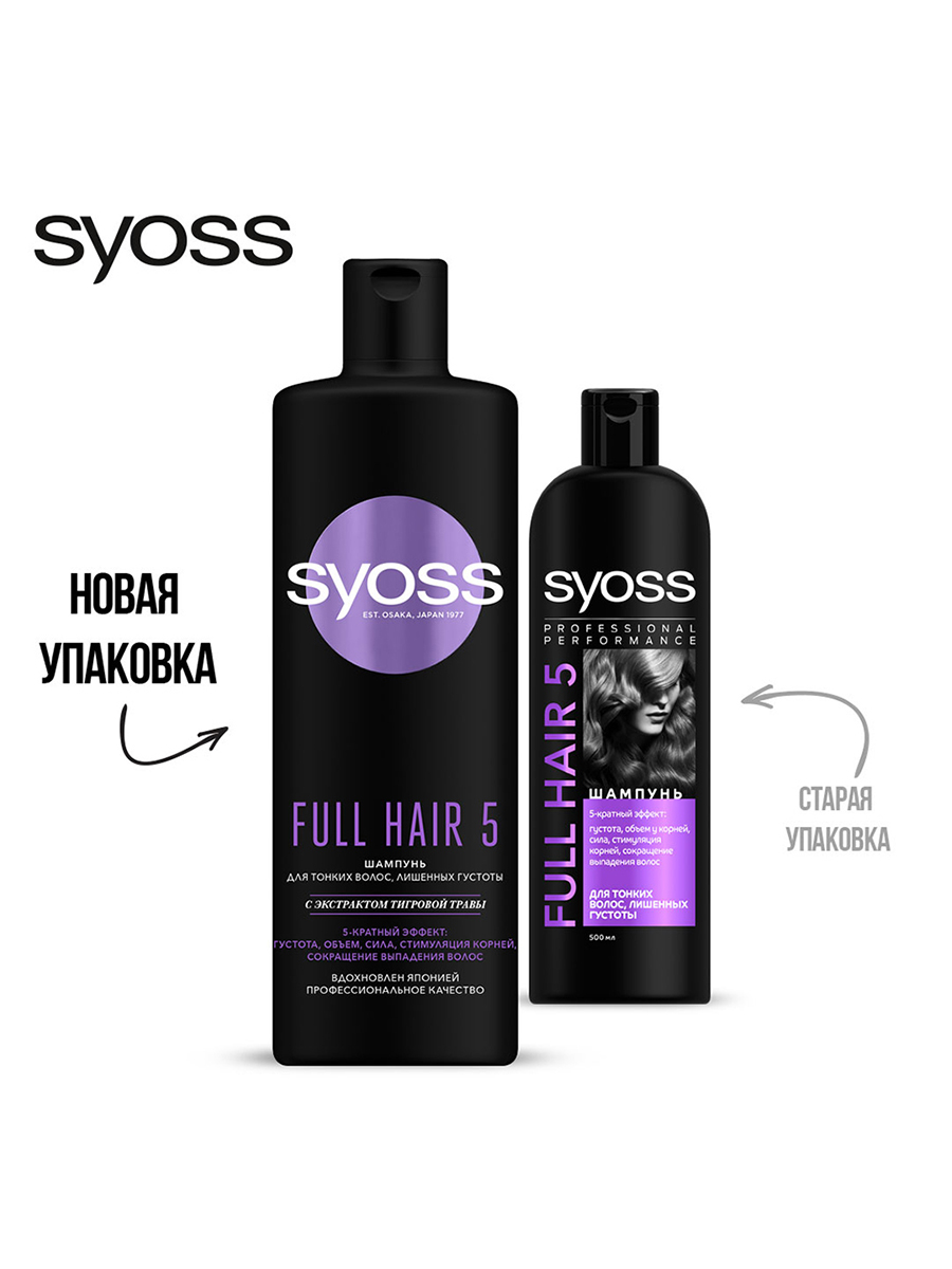 Шампунь Syoss Full Hair 5 густота и сила для тонких волос с экстрактом тигровой травы 450 мл