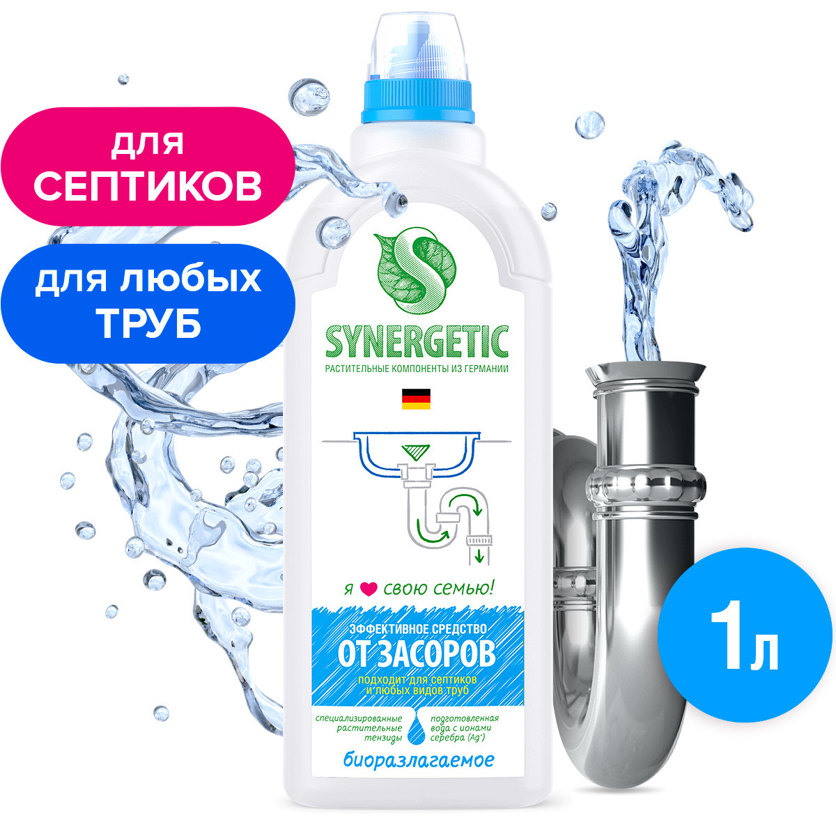 Средство Synergetic от засоров, 1л