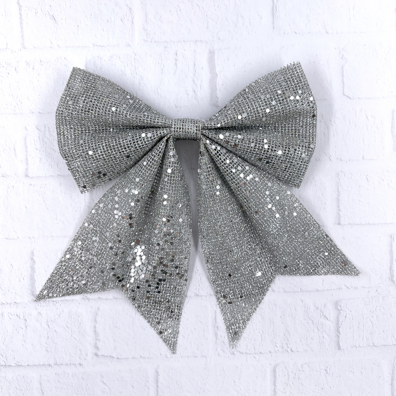 Бант с пайетками ChristmasDeLux серебро, 20 x 24см