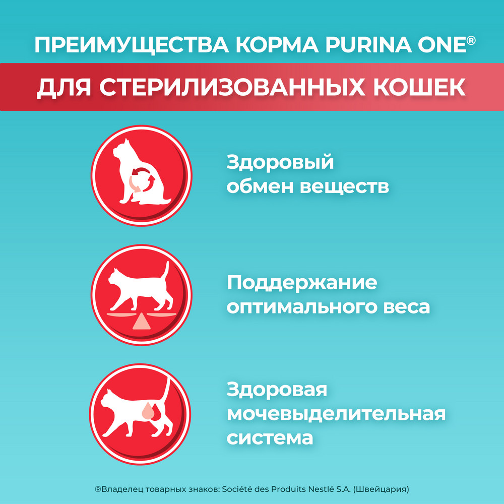 Корм сухой Purina One Sterilised для стерилизованных кошек и котов, с лососем и пшеницей, 200г
