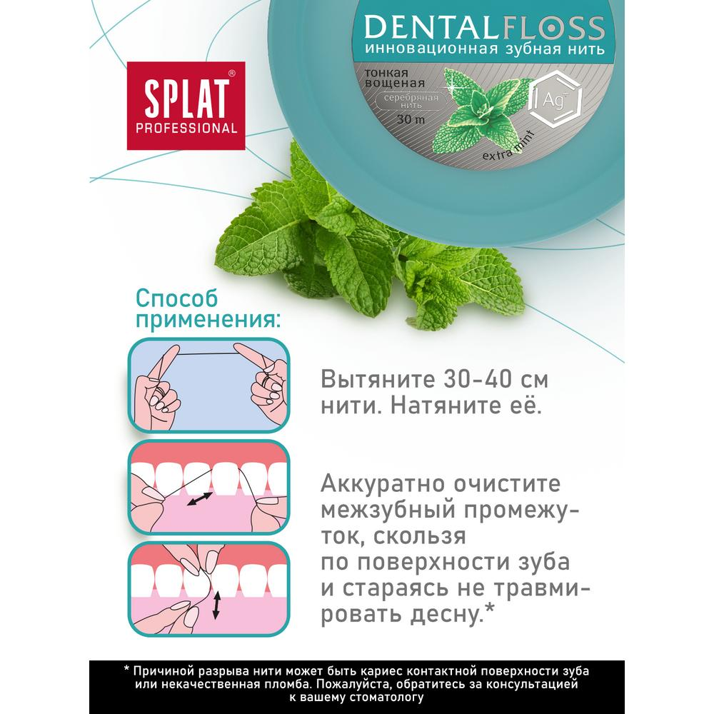Зубная нить SPLAT Professional Dental Floss супертонкая с волокнами серебра Мята 30 м
