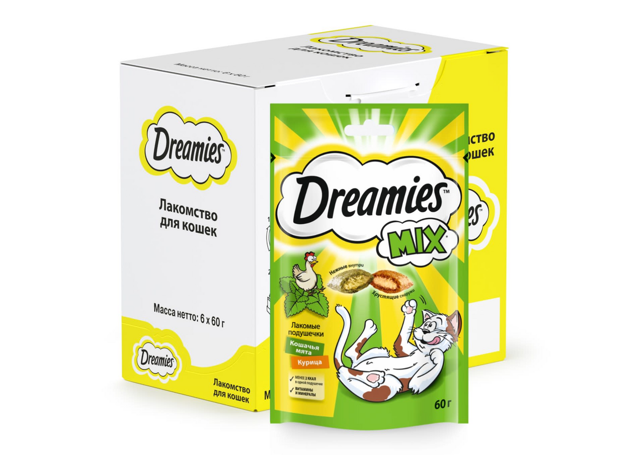 Лакомство Dreamies подушечки с мятой и курицей для кошек 60 г