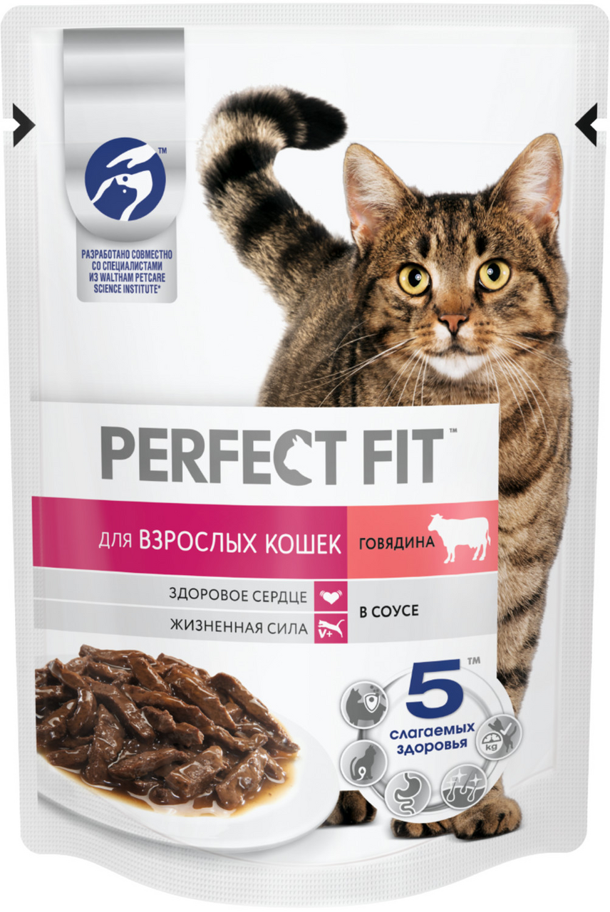 Корм влажный Perfect Fit для взрослых кошек говядина, 75г